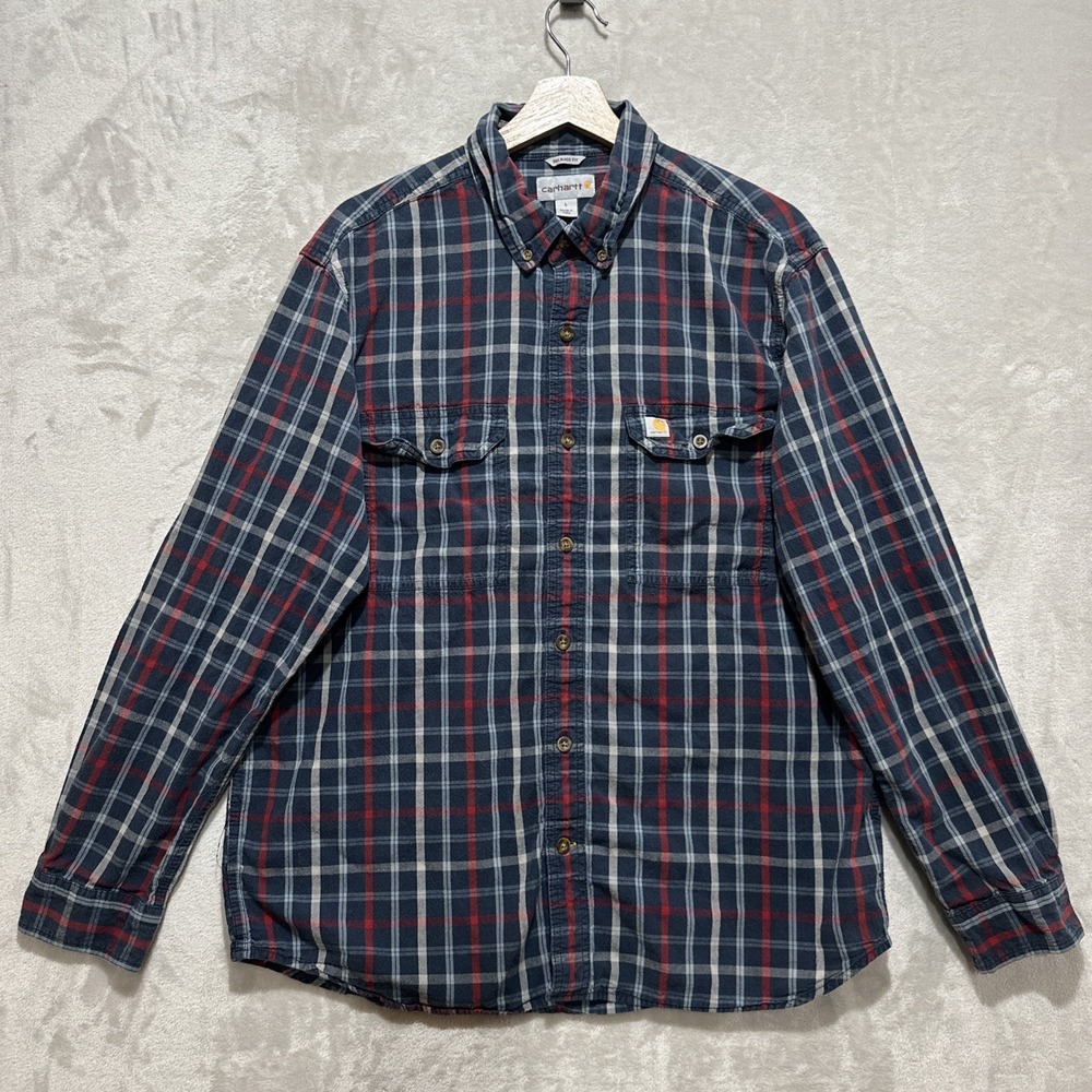 Carhartt Fort Plaid Long Sleeve Shirt Men's L Tartan Pattern‎ Chest Pockets Logo